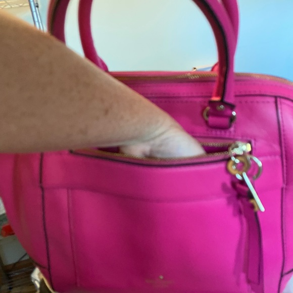 Gorgeous fuchsia hot Barbie pink leather Kate Spade satchel. Gold lurex dot int - Picture 2 of 13